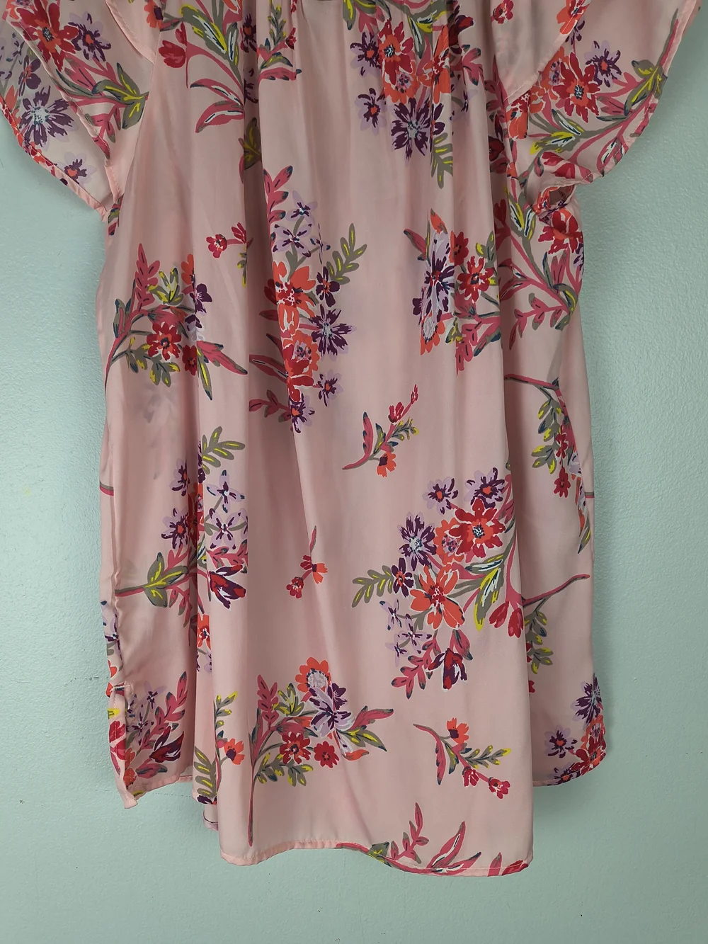 Terra & Sky Top Women's 1X Pink Purple On Off Shoulder Peasant Floral Ruffle